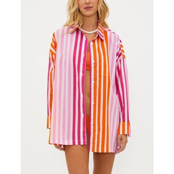 Beach Riot Tops - BEACH RIOT Alexa Sunset Stripes Button Down Shirt Womens Small Medium Pink White